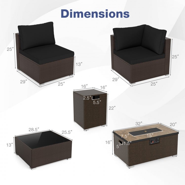 Outdoor PE Rattan Conversation Set with 32” Propane Fire Pit Table and Tank Holder