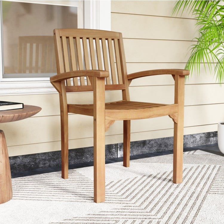 Outdoor Patio Chair with Slatted Seat and Curved Seat