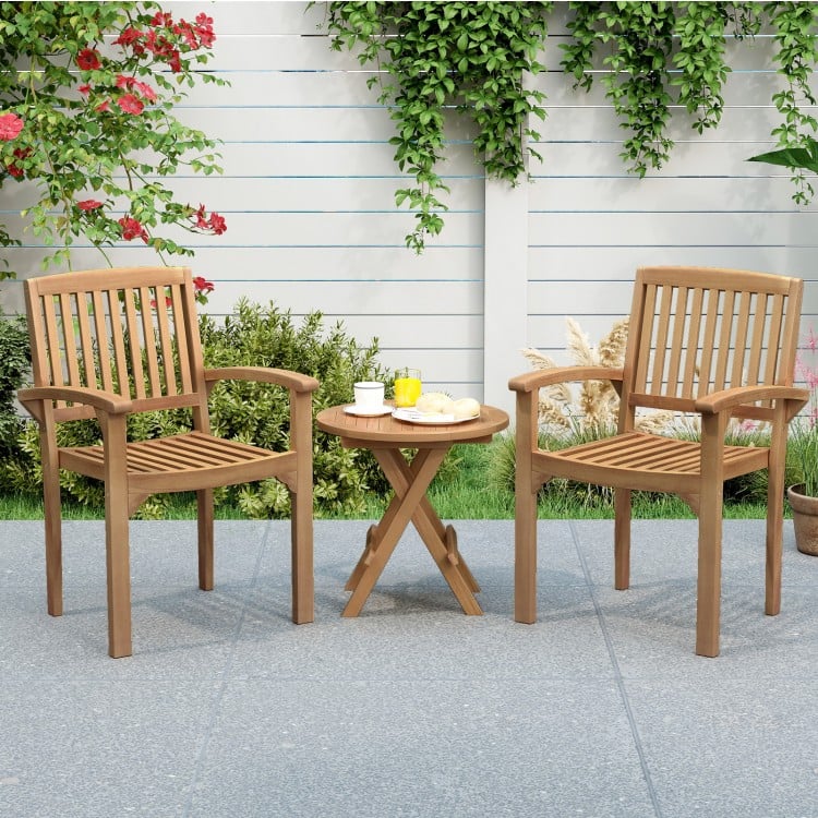Outdoor Patio Chair with Slatted Seat and Curved Seat