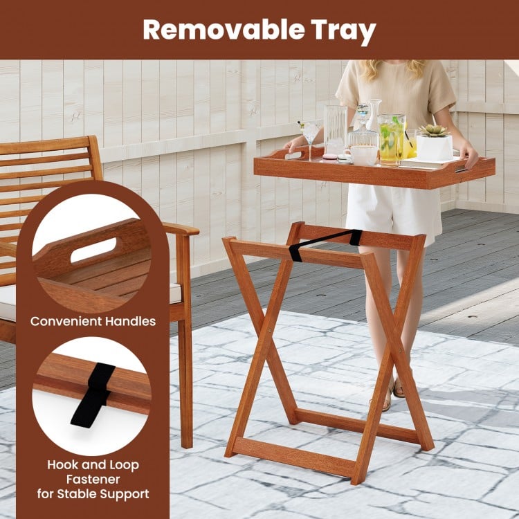 Outdoor Patio Solid Wood Tray Table with Removable Top No Assembly Required