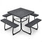 Outdoor Picnic Table with 4 Benches and Umbrella Hole-Brown