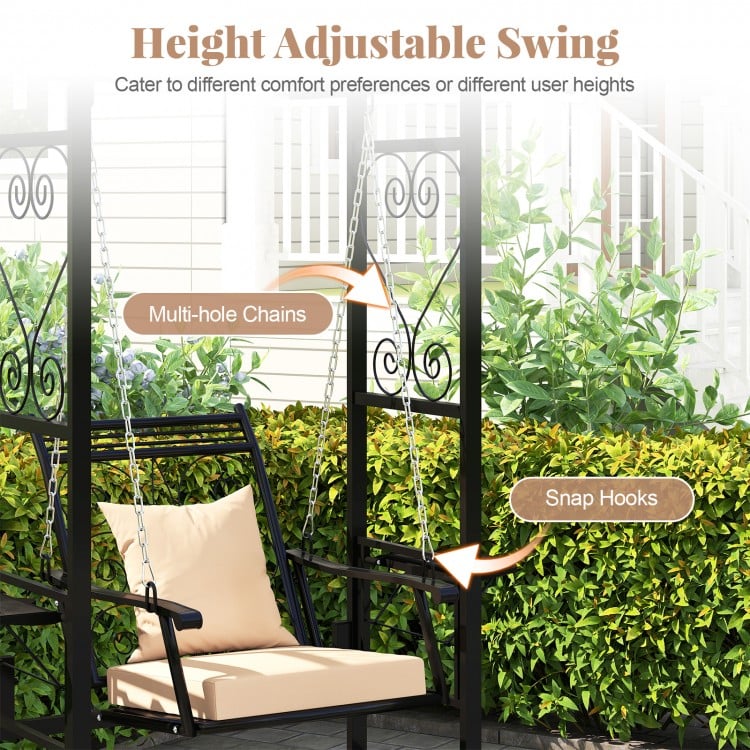 Outdoor Porch Swing with Stand and 2 Trellises for Adults-Black