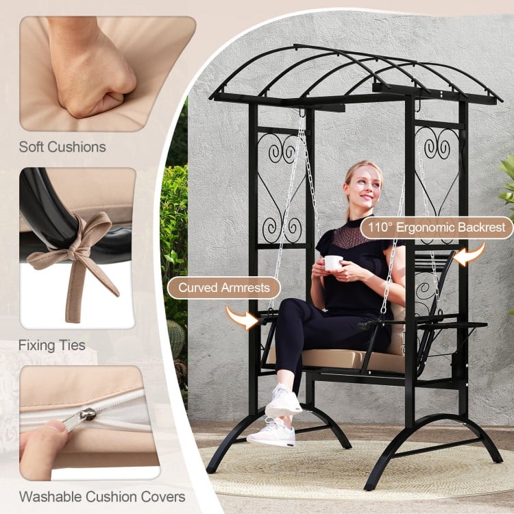Outdoor Porch Swing with Stand and 2 Trellises for Adults-Black