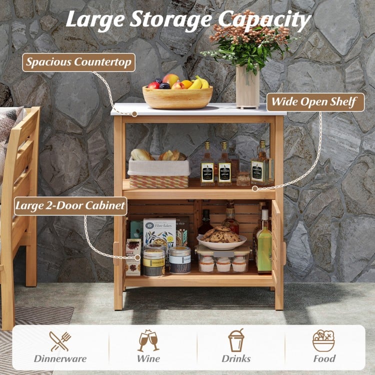 Outdoor Potting Bench Acacia Wood Garden Potting Table Planting Work Bench Station with Louvered Doors