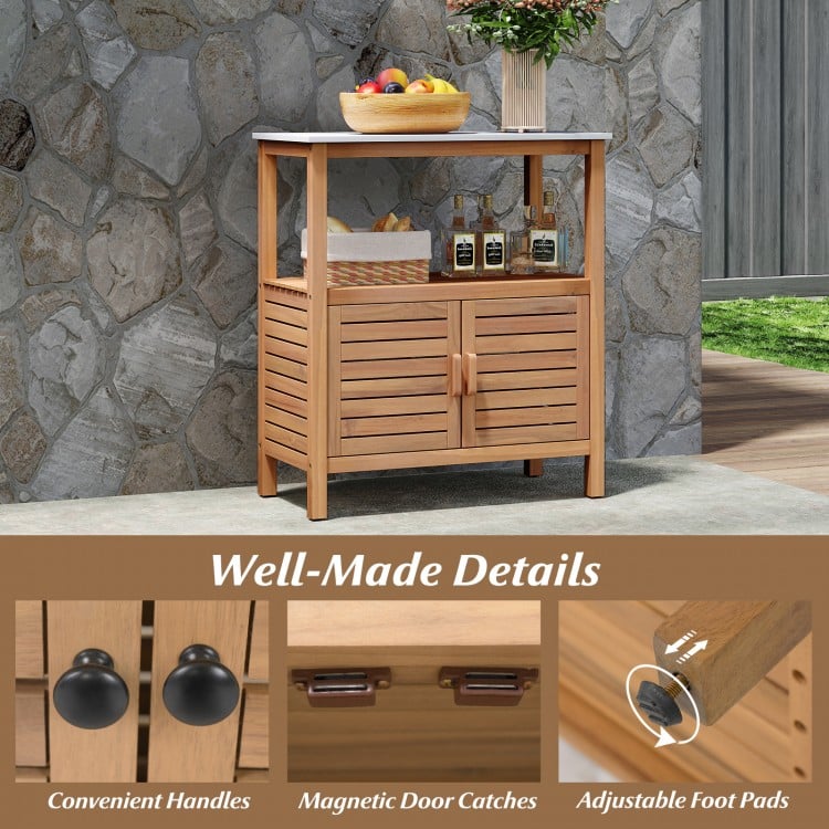 Outdoor Potting Bench Acacia Wood Garden Potting Table Planting Work Bench Station with Louvered Doors