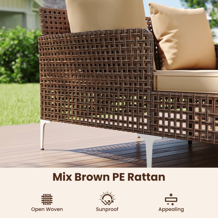 Outdoor Rattan Double Daybed Wicker Chaise Lounge-Brown