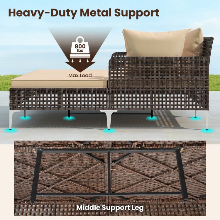 Outdoor Rattan Double Daybed Wicker Chaise Lounge-Brown