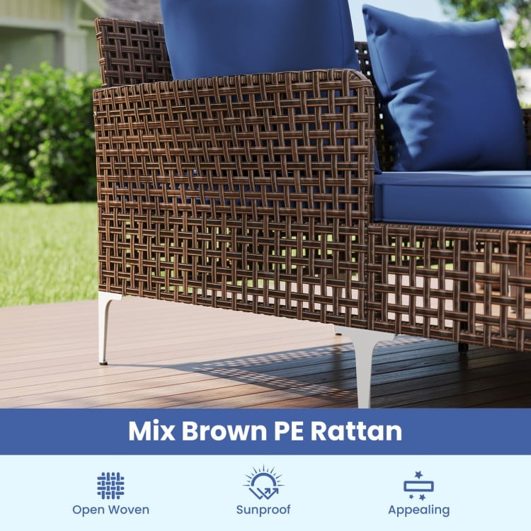 Outdoor Rattan Double Daybed Wicker Chaise Lounge-Navy