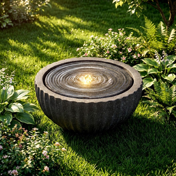 Outdoor Round Sphere Water Fountain with LED Lights and Pump