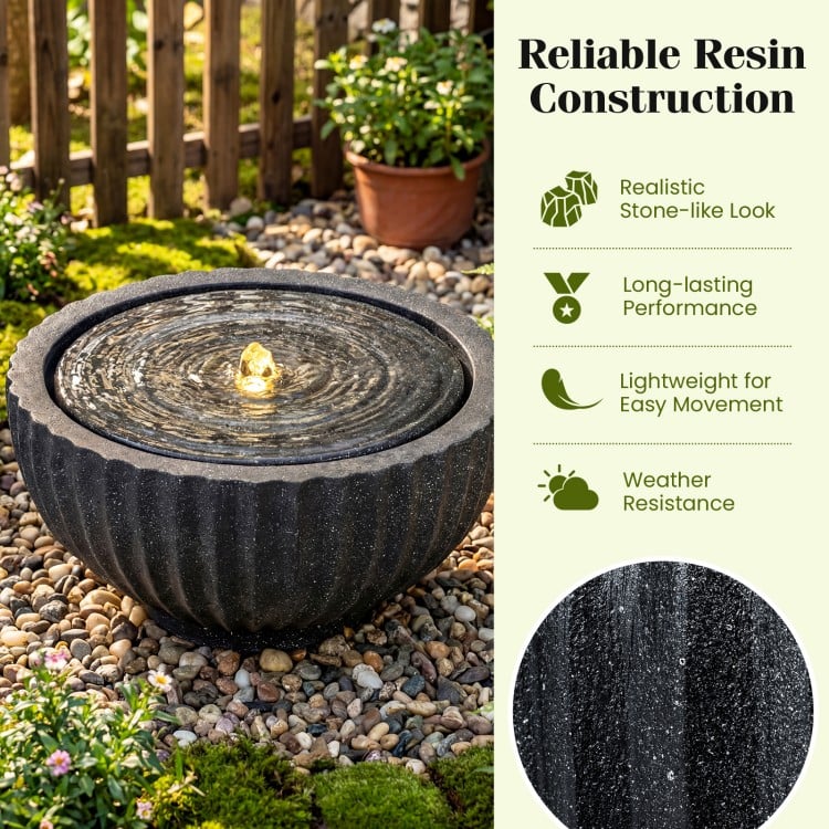 Outdoor Round Sphere Water Fountain with LED Lights and Pump