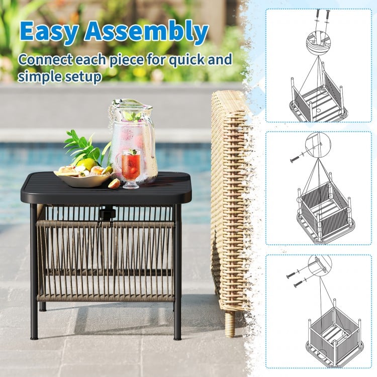Outdoor Side Table with Umbrella Hole and Storage Shelf