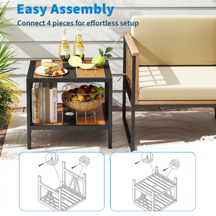 Outdoor Side Table with Umbrella Hole and Storage Shelf for Porch