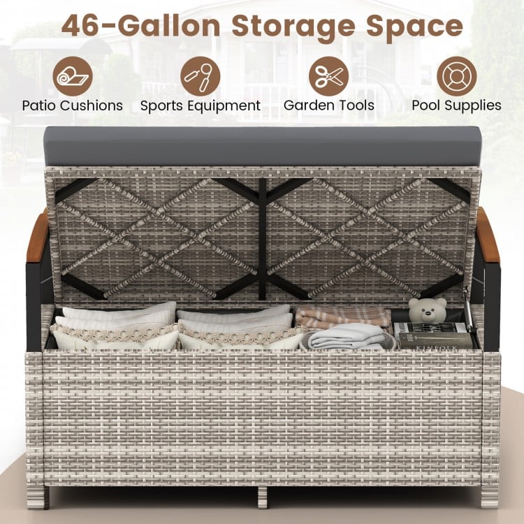 Outdoor Storage Bench Deck Box Patio Furniture with Cushion-Gray