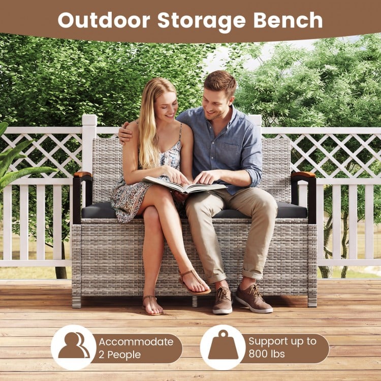 Outdoor Storage Bench Deck Box Patio Furniture with Cushion-Gray
