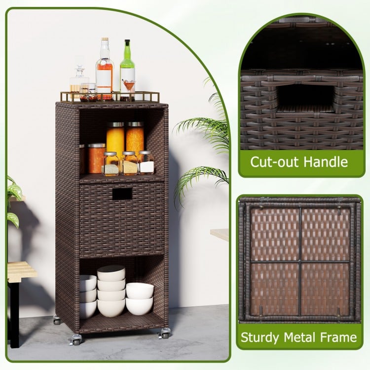 Outdoor Storage Cabinet with Drawer and 3 Shelves for Backyard