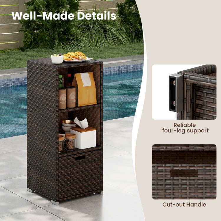 Outdoor Storage Cabinet Patio Wicker Organizer with Drawer-Brown