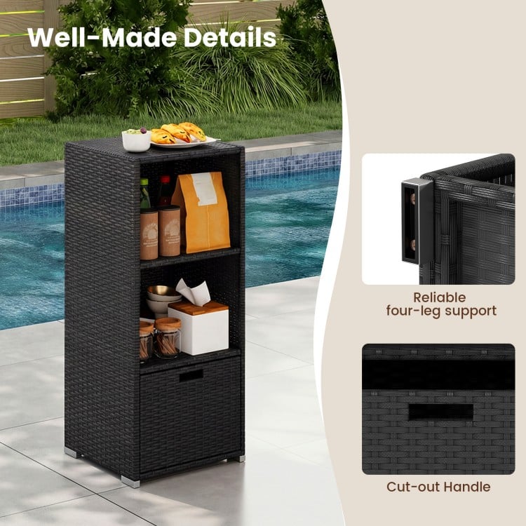 Outdoor Storage Cabinet Patio Wicker Organizer with Drawer-Black