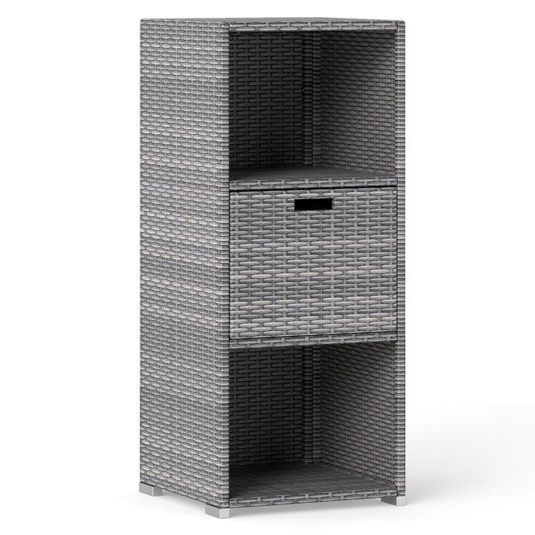 Outdoor Storage Cabinet Patio Wicker Organizer with Drawer-Gray