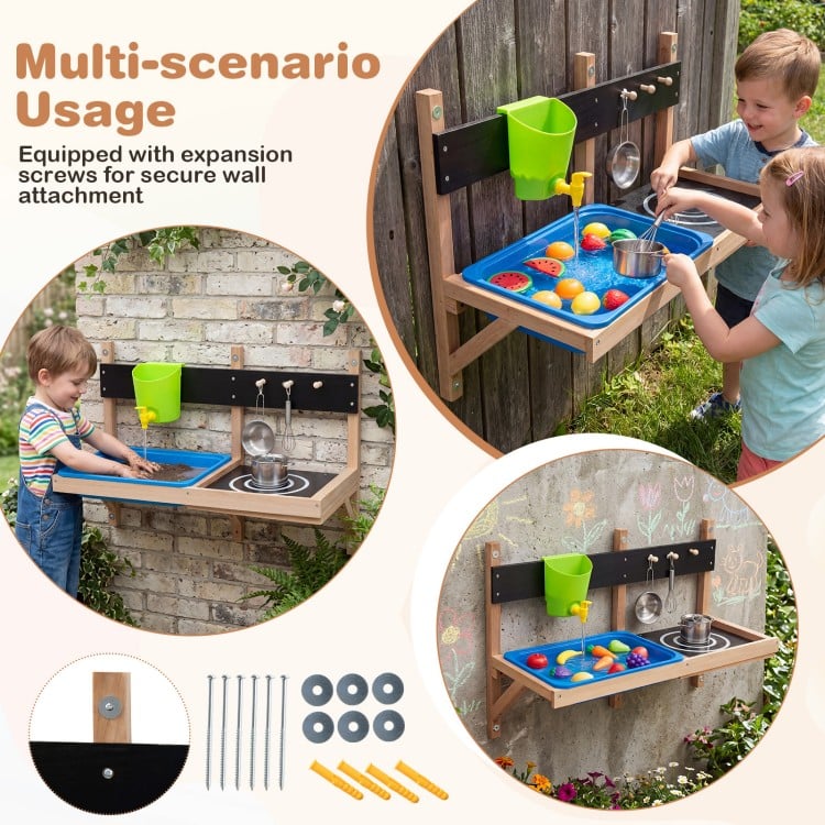 Outdoor Wall Mounted Mud Kitchen for Kids Ages 3+