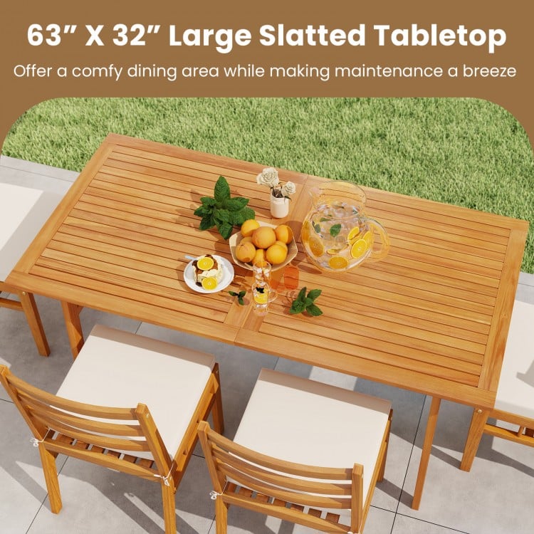 Outdoor Wooden Dining Table with Umbrella Hole and Stable Base