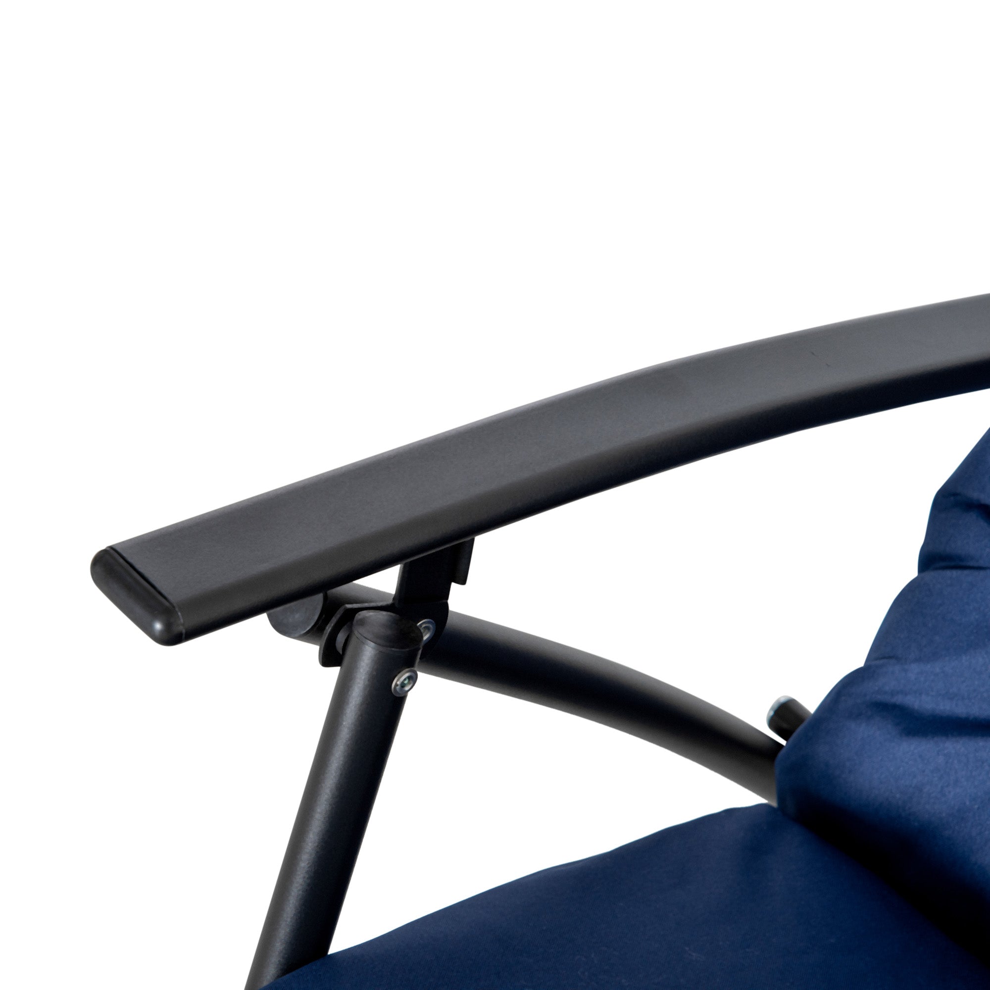 Outsunny Foldable Lounge Chair Fabric Upholstered Recliner Blue Outdoor Lounger with Armrest Metal Frame Camping Beach Chair 