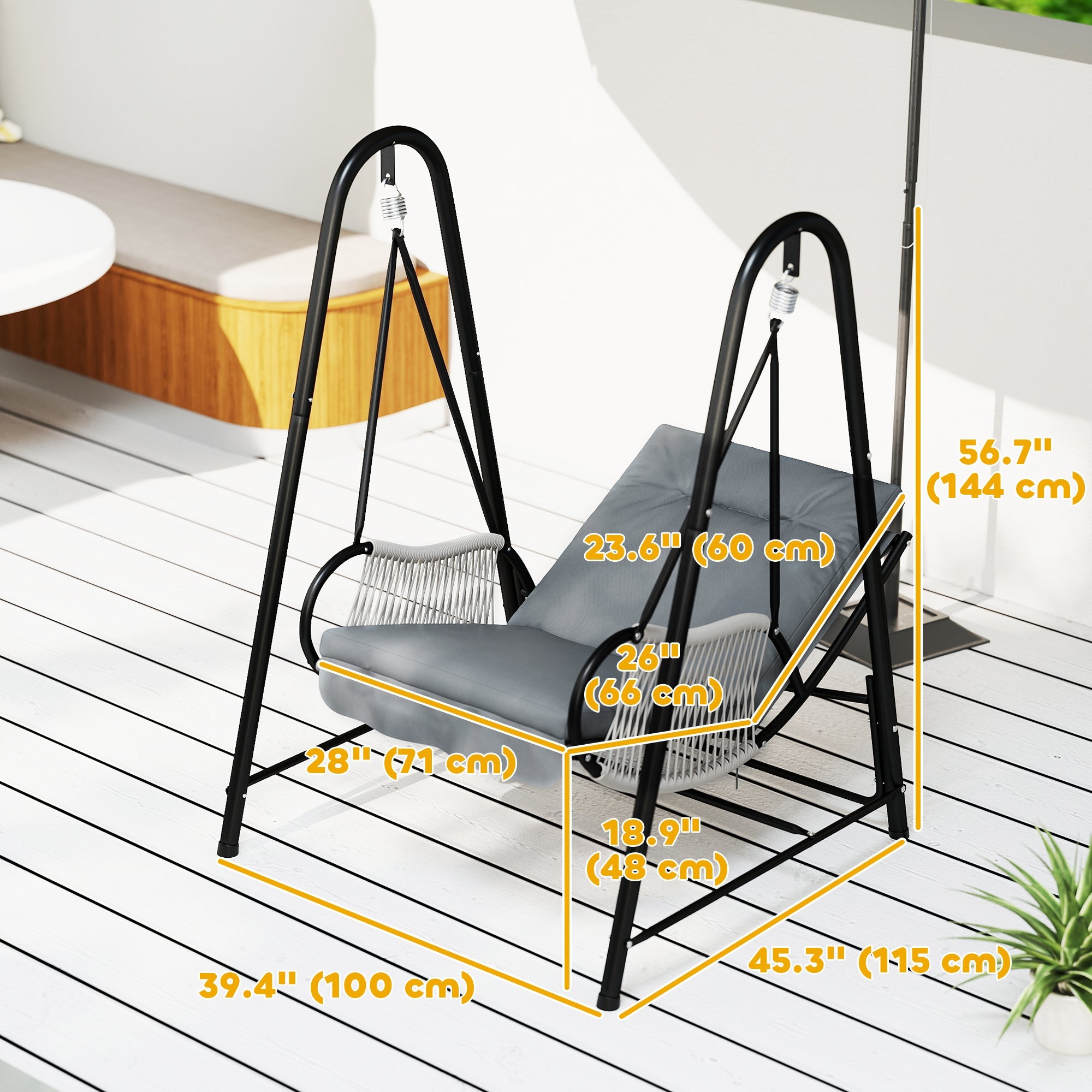 Outsunny Rattan Hammock Chair with Stand Included, Hanging Swing Chair with Stand and Seat Cushion, Light Grey 
