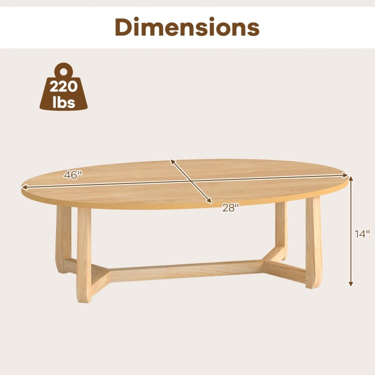 Oval Coffee Table 46 Inches Wooden Accent Table with Thickened Top-Natural