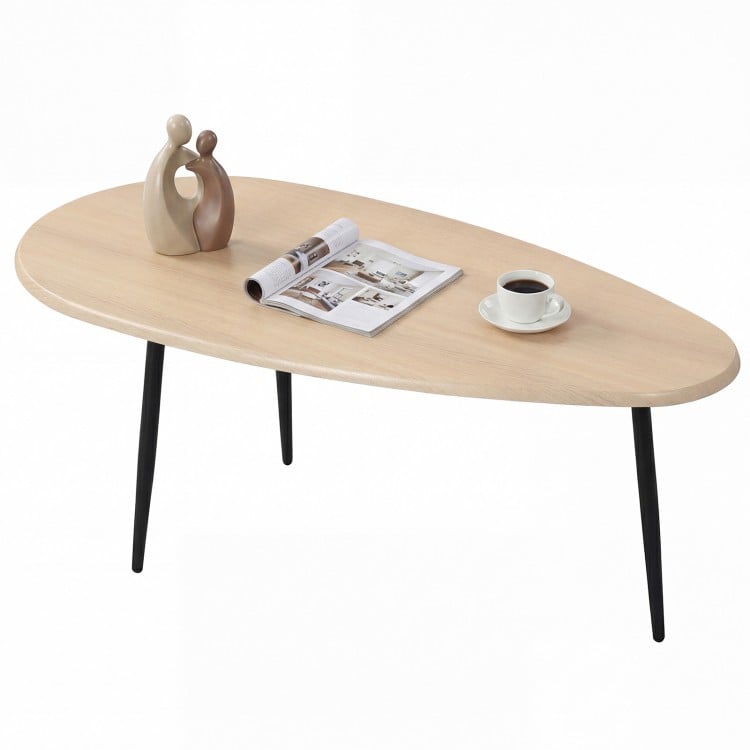 Oval Coffee Table Mid Century Center Table with Sturdy Metal Construction-Natural