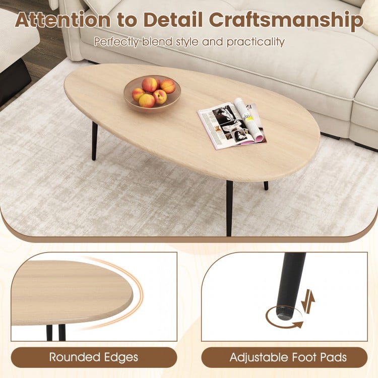 Oval Coffee Table Mid Century Center Table with Sturdy Metal Construction-Natural