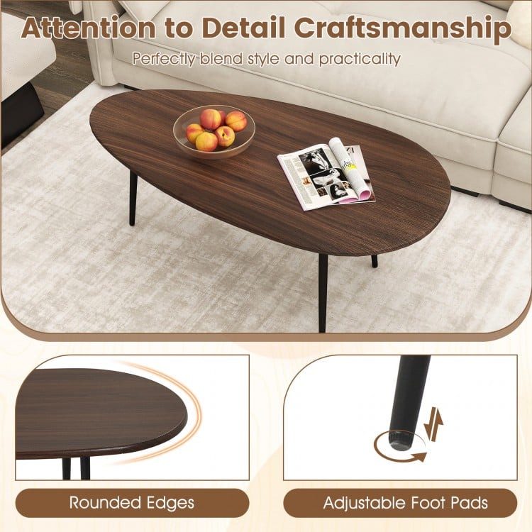 Oval Coffee Table Mid Century Center Table with Sturdy Metal Construction-Walnut