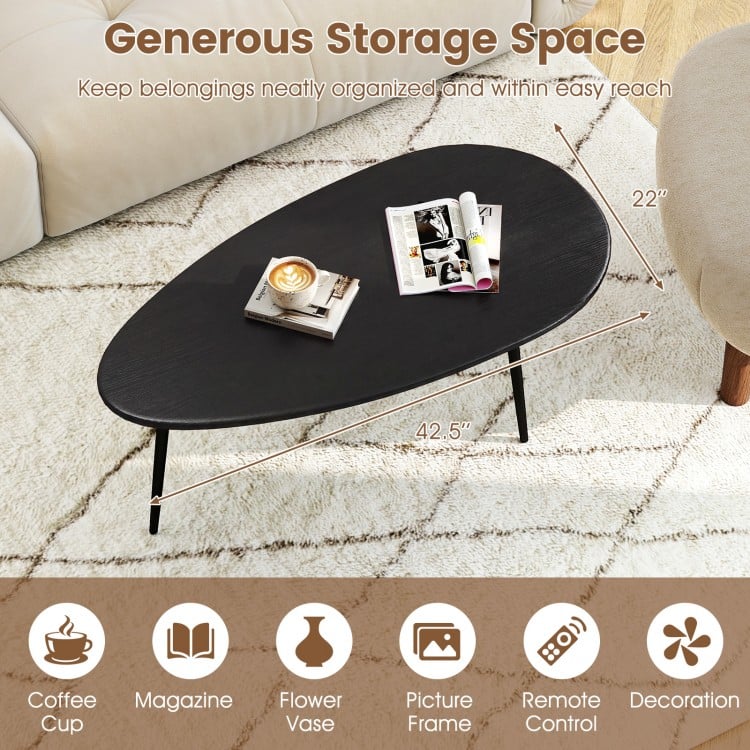 Oval Coffee Table Mid Century Center Table with Sturdy Metal Construction-Black