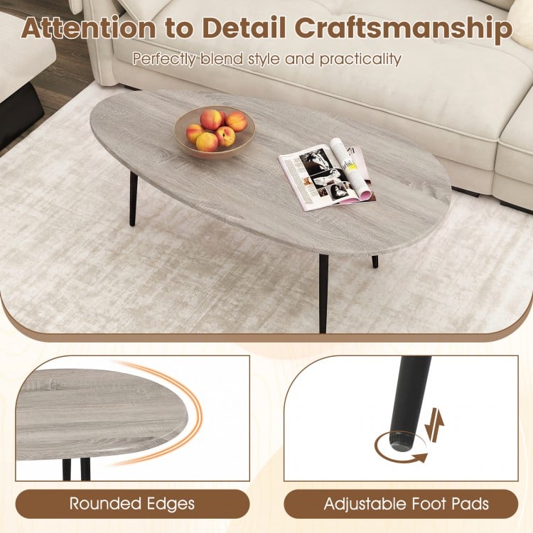 Oval Coffee Table Mid Century Center Table with Sturdy Metal Construction-Gray
