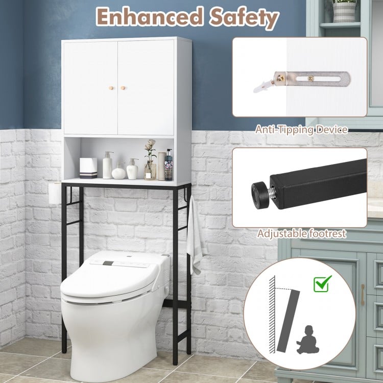 Over The Toilet Storage Cabinet with 2 Doors and Adjustable Shelf-White