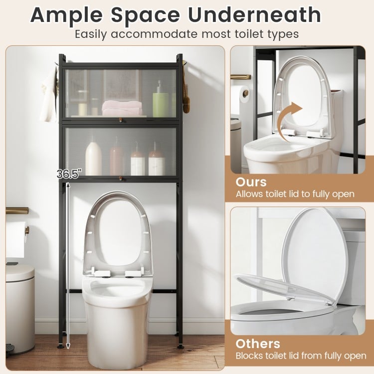 Over-the-toilet Cabinet Bathroom Organizer with 2 Flip-up Cabinets-Black