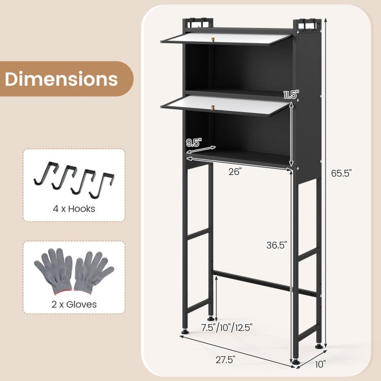 Over-the-toilet Cabinet Bathroom Organizer with 2 Flip-up Cabinets-Black