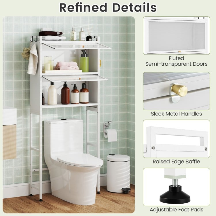 Over-the-toilet Cabinet Bathroom Organizer with 2 Flip-up Cabinets-White