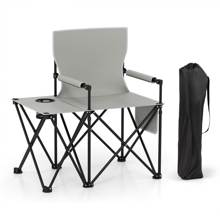 Oversized Camping Chair with Side Table and 2 Storage Pockets-Gray