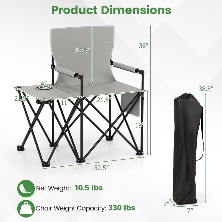 Oversized Camping Chair with Side Table and 2 Storage Pockets-Gray