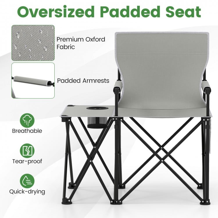 Oversized Camping Chair with Side Table and 2 Storage Pockets-Gray