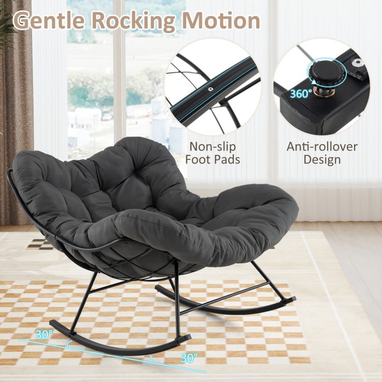 Oversized Egg Papasan Chair with Padded Cushion for Porch-Gray