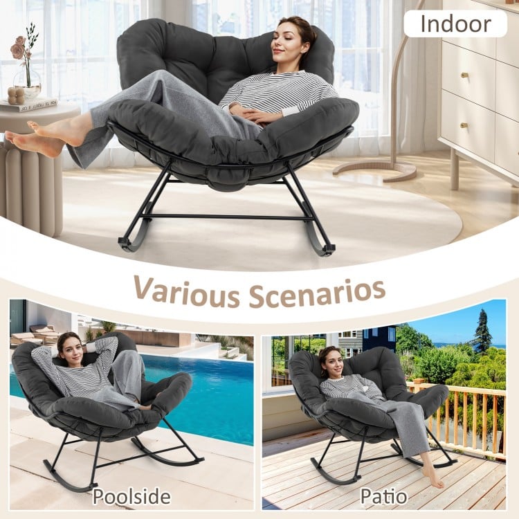 Oversized Egg Papasan Chair with Padded Cushion for Porch-Gray