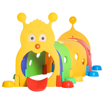 Qaba Kids Caterpillar Tunnel Climb-N-Crawl Toy Indoor Outdoor Play Multicolor for Ages 3-6 
