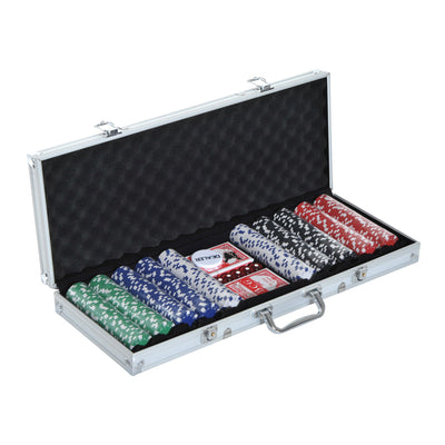 Soozier Premium Poker Chips Set with Durable Silver Aluminum Case 500 Striped Dice 2 Card Decks for Casino Night 