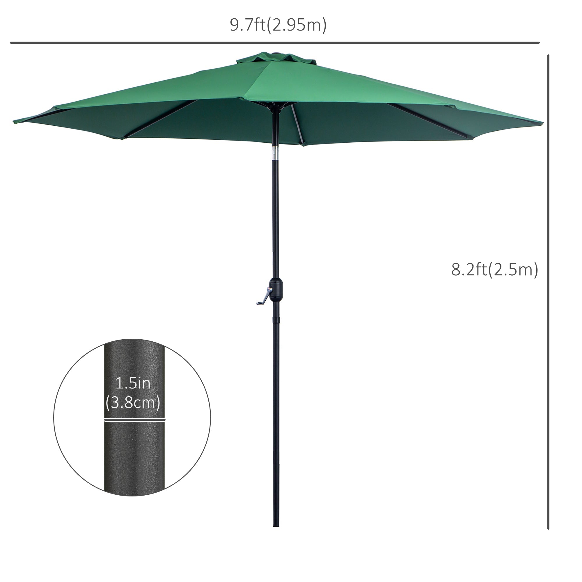 Outsunny Steel Frame Patio Parasol: 10'x 8' Round Market Garden Canopy for Outdoor, Green 