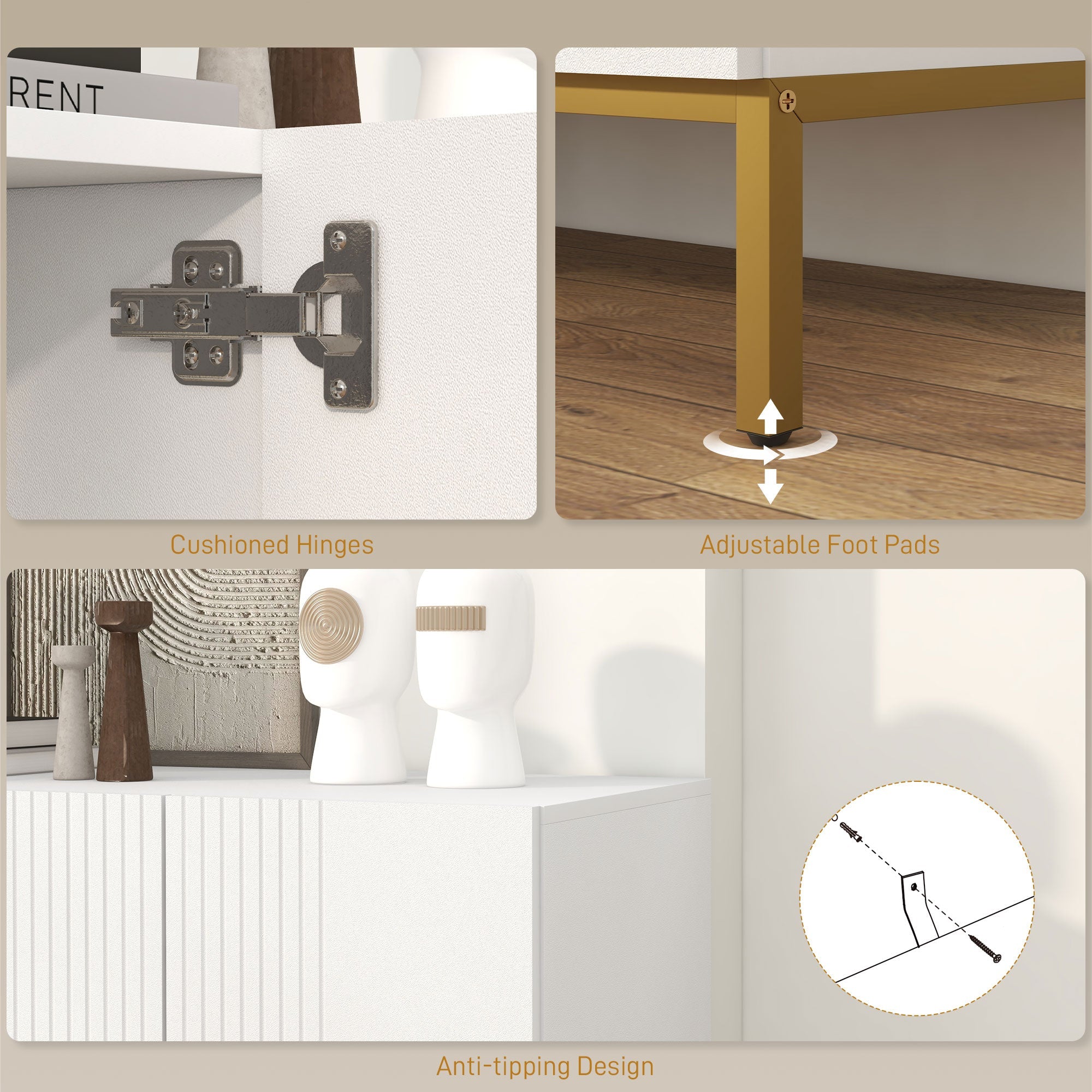 HOMCOM Kitchen Hutch Coffee Bar Cabinet Wine Rack Microwave Shelf Tempered Glass Doors White Versatile Furniture 