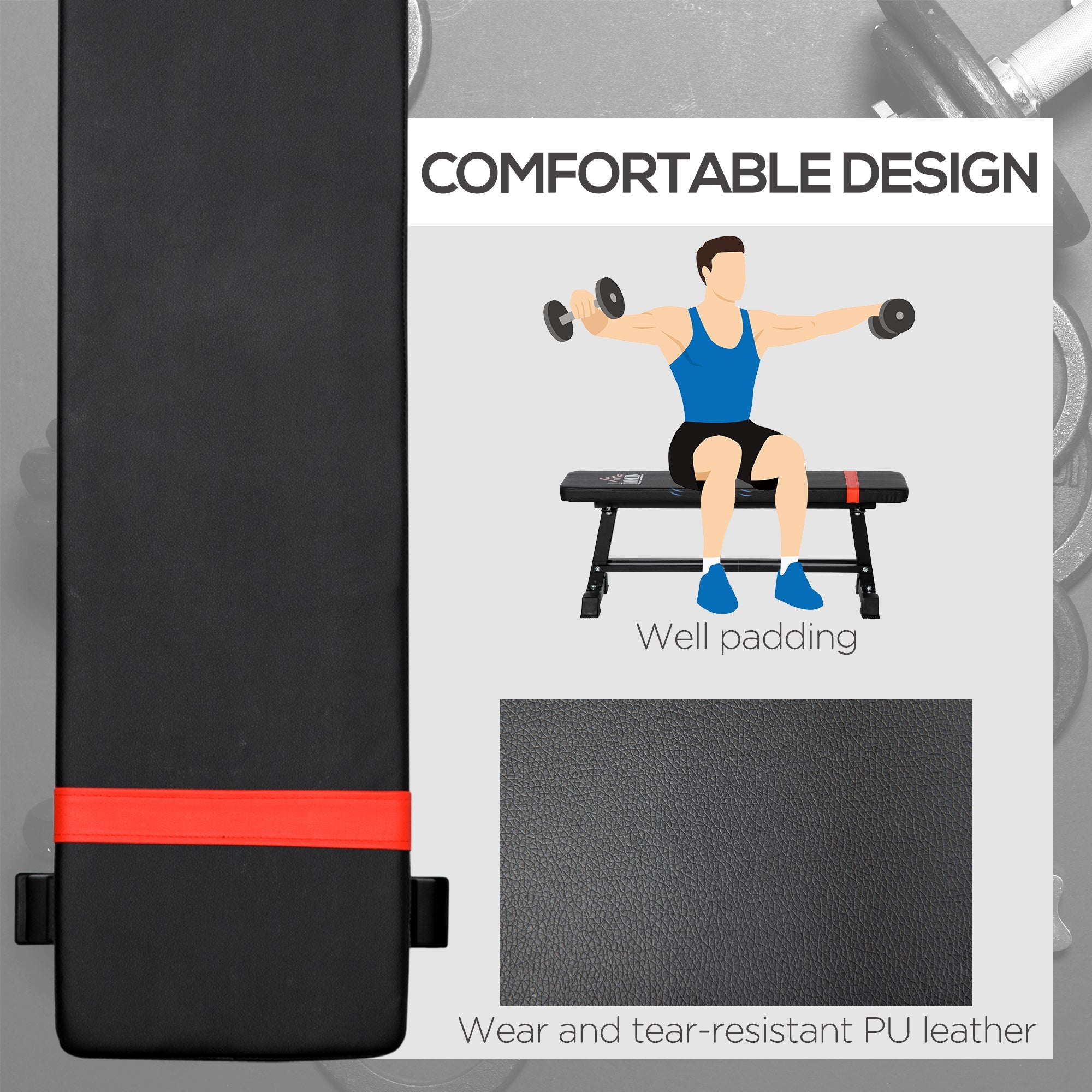 Soozier Flat Weight Bench with Dumbbell Rack, Padded Seat and Anti-slip Foot Pads for Home Gym Workout 