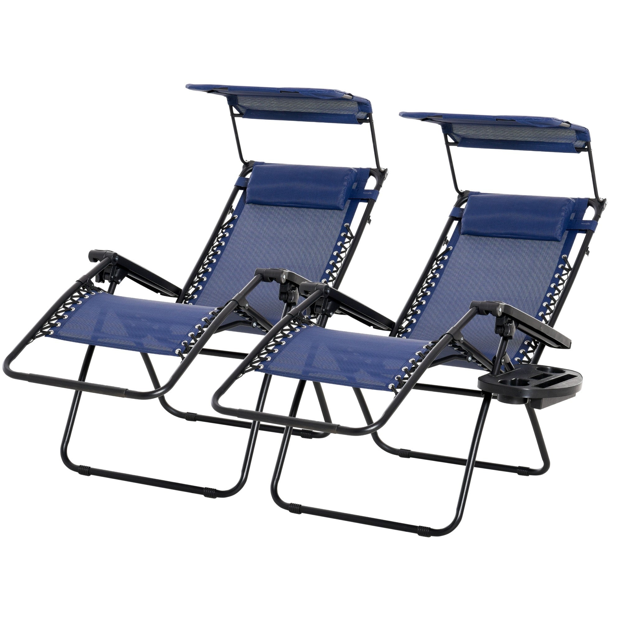 Outsunny Zero Gravity Chair 2pc Adjustable Patio Lounge Recliner with Cup Holder Canopy Shade Blue 