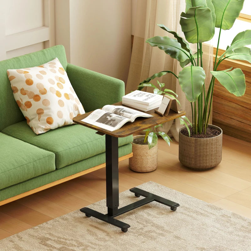 Pneumatic Standing Desk Adjustable Height, Mobile Stand Up Desk with Wheels, 43 Inch Rolling Table, Rustic Brown