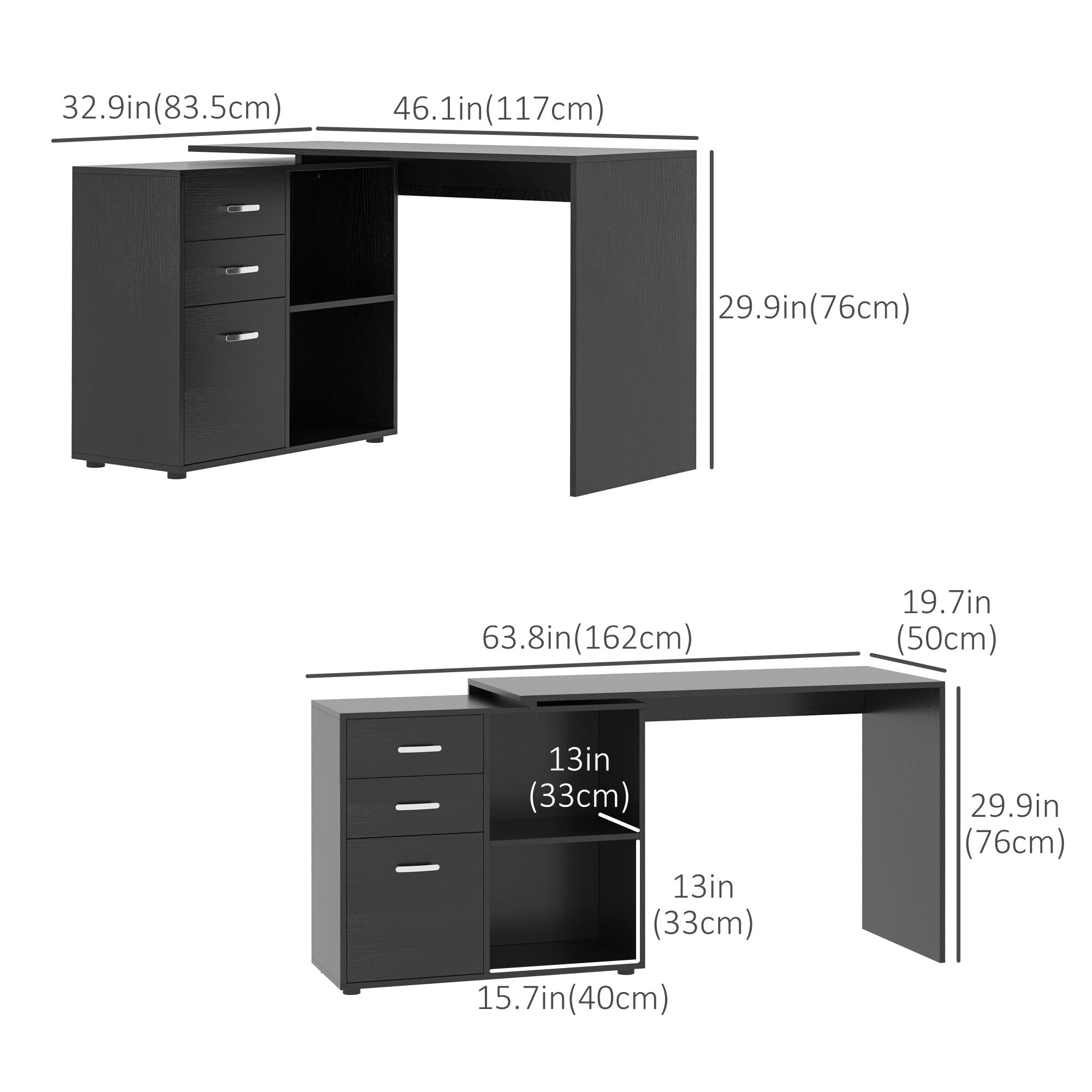 HOMCOM L-Shaped Desk Computer Corner with Storage Shelf Drawer Black Home Office Workstation 