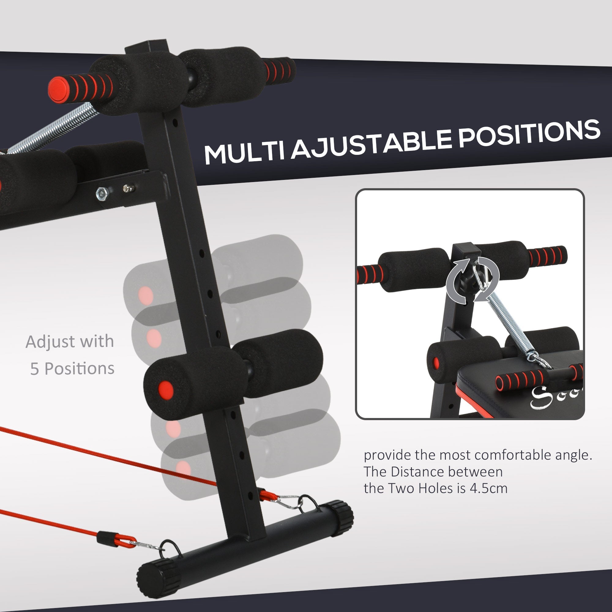 Soozier Adjustable Sit Up Bench Core Workout with Thigh Support Foldable Fitness Equipment for Home Gym Black 